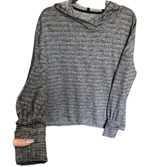 Lululemon Extra Mile Hoodie Sweatshirt Pullover Loose Fit Black White Size 12 - Picture 4 of 13